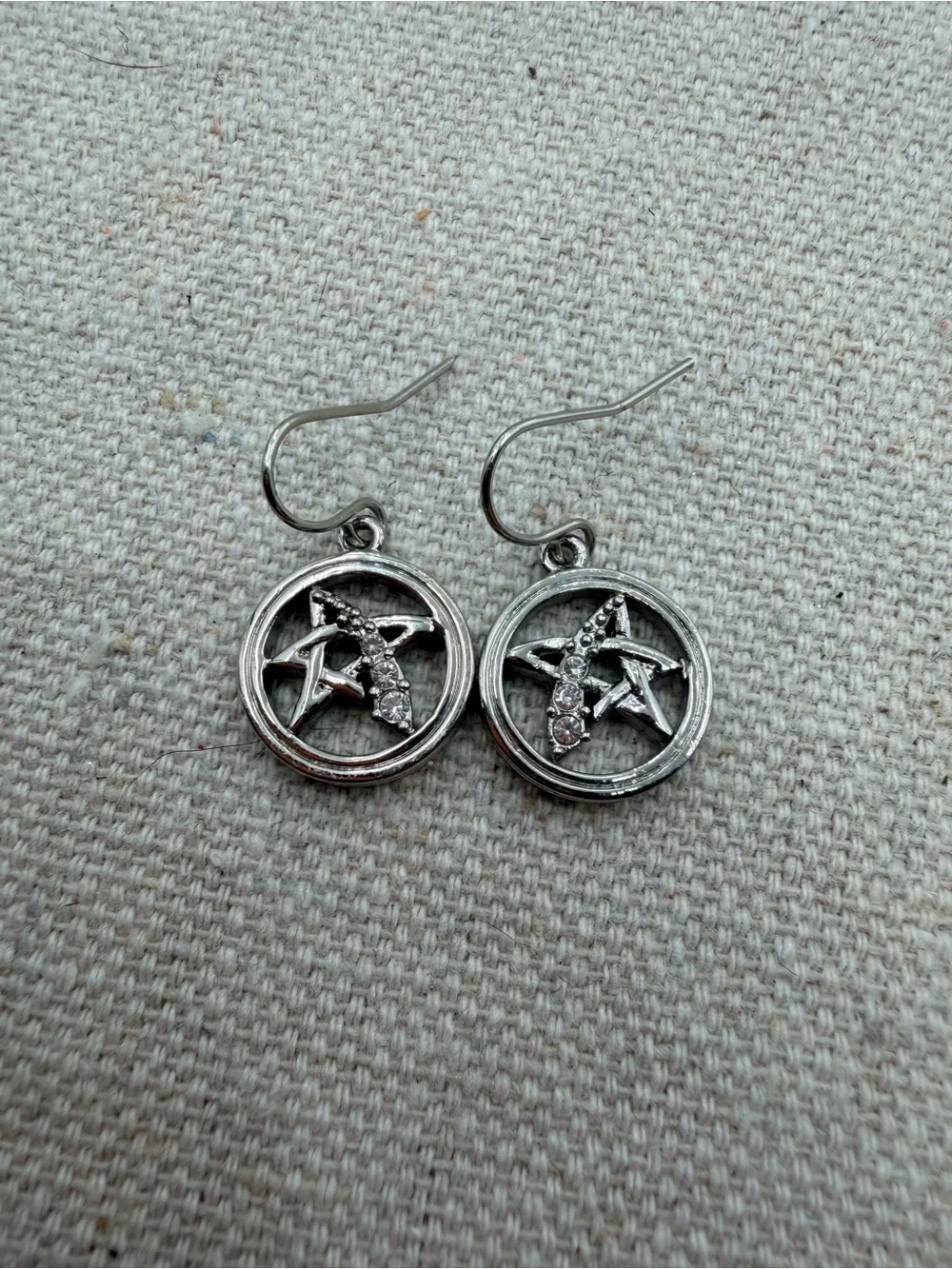 Silver Star Circle Drop Earrings with Crystal Accents - Women Jewelry
